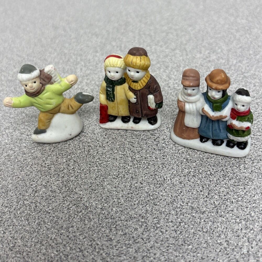 3 Vintage Christmas Village / Dollhouse Ceramic Miniature Figures 1.5” tall.